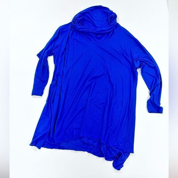 Soft surroundings blue LIF sleeve cowl neck asymmetrical tiered tunic top 1X - Picture 1 of 10